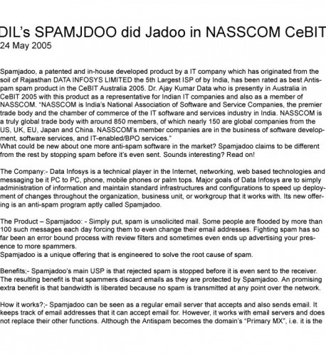 DIL’s SPAMJDOO did Jadoo in NASSCOM CeBIT- 24 May