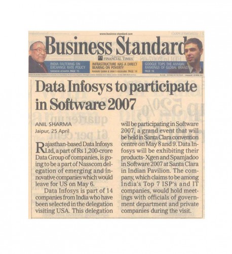 Data Ingenious Global Limited (Formerly Known as Data Infosys limited) to participate in Software 2007- 26 April, Business Standard
