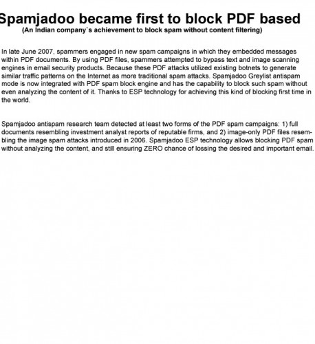 Spamjadoo became first to block PDF based spam