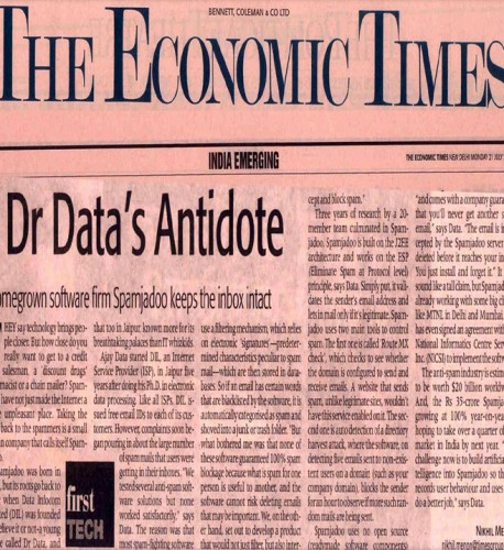 Homegrown software firm Spamjadoo keeps the inbox intact- 21 July, Economic Times